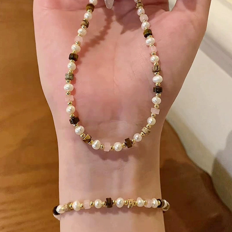 Natural Necklace Bracelet Set Ladies Design Tiger's Eye Bracelet Premium