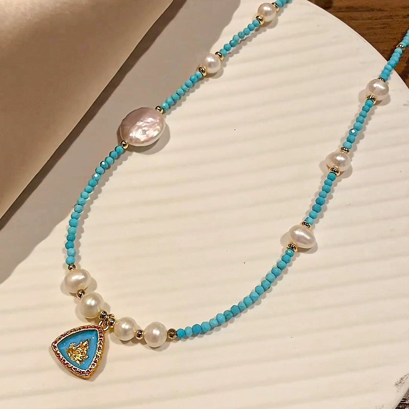 Natural Pearl Necklace Women's New Chinese Turquoise Exquisite Pendant
