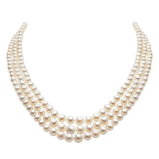 6.5-7 mm Three Rows Pearl Necklace Mom Style, Natural Freshwater Pearl Women's Necklace Birthday Mother's Day Gift