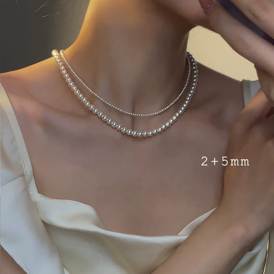 Freshwater Millet Pearl Necklace Women's Double Layer Multi-layer Stacked Wear Ultra-Fine Pearl Lock Neck Bone Chain for Girlfriend