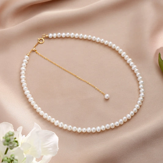 Natural Pearl Necklace Women's Adjustable American 14K Gold Retro Choker Young Stackable