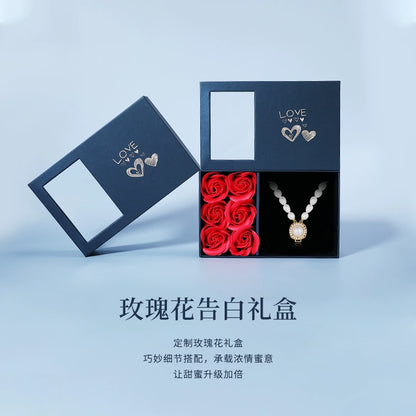 Double pearl necklace collarbone ladies rice grain freshwater beads elegant retro sweater chain 2025 new lettering