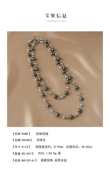 Zhenduo hemp mixed color  pearl necklace women's autumn and winter new sweater chain personalized stacking