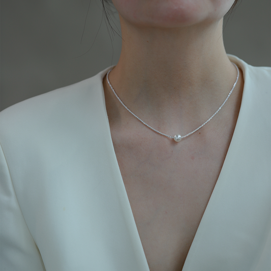 S925 sterling silver fine flash cauliflower chain imitation pearl silver necklace women's design