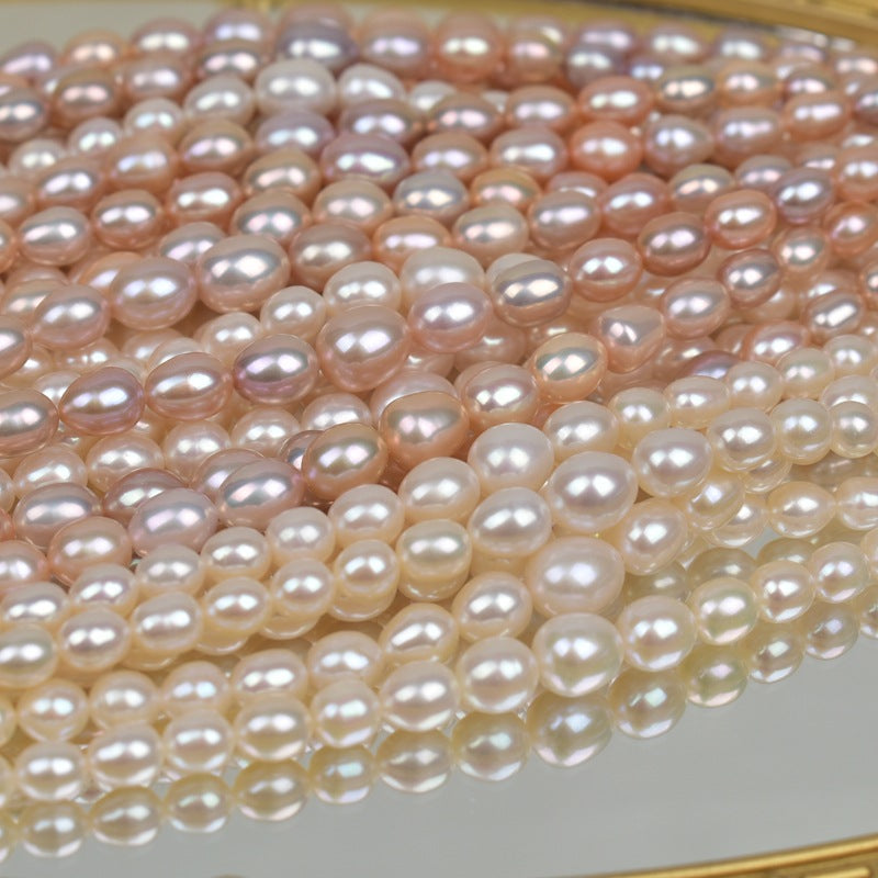 1033 High-quality Strong Light Near Flawless  Pearl Tower Chain Natural Freshwater Rice Pearl DIY Necklace
