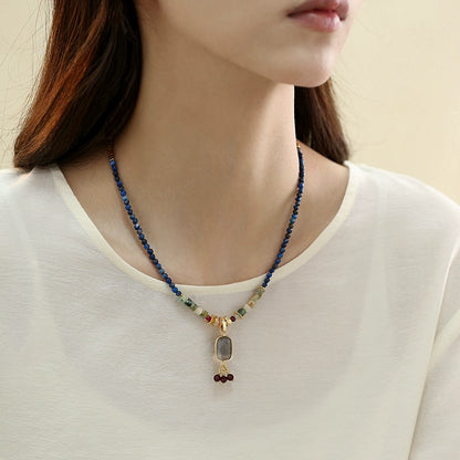 Dunhuang new Chinese lapis lazuli necklace women's design sense natural stone beaded ethnic style sweater chain
