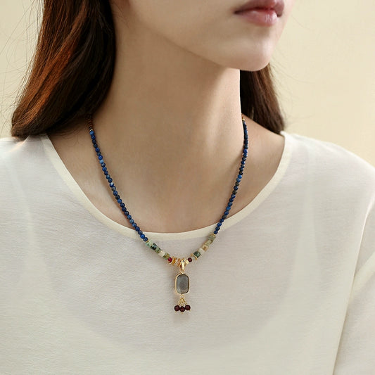 Dunhuang new Chinese lapis lazuli necklace women's design sense natural stone beaded ethnic style sweater chain