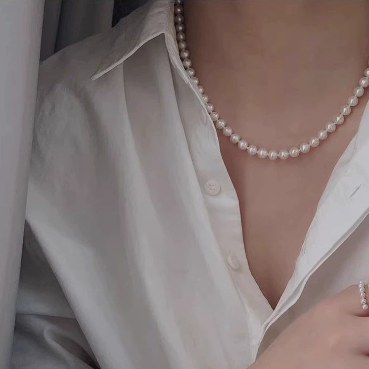 Double-layered natural seedless freshwater pearl collarbone beaded necklace