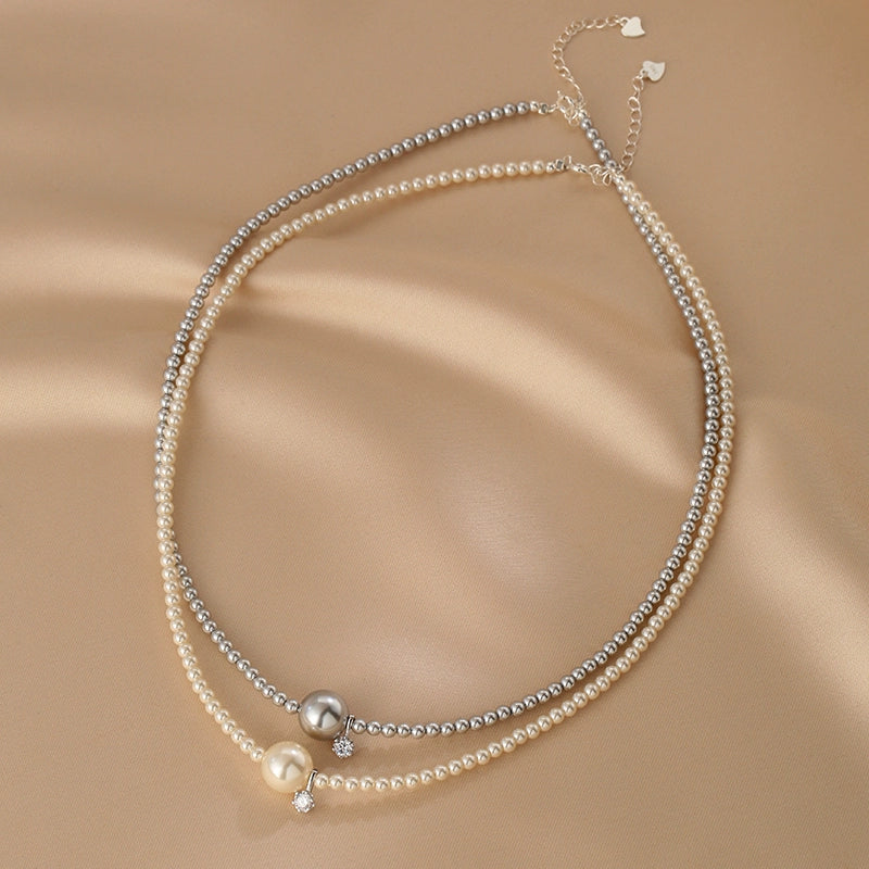 Pearl Necklace Ladies Single Pearl Flash Diamond Pendant S925 Sterling Silver