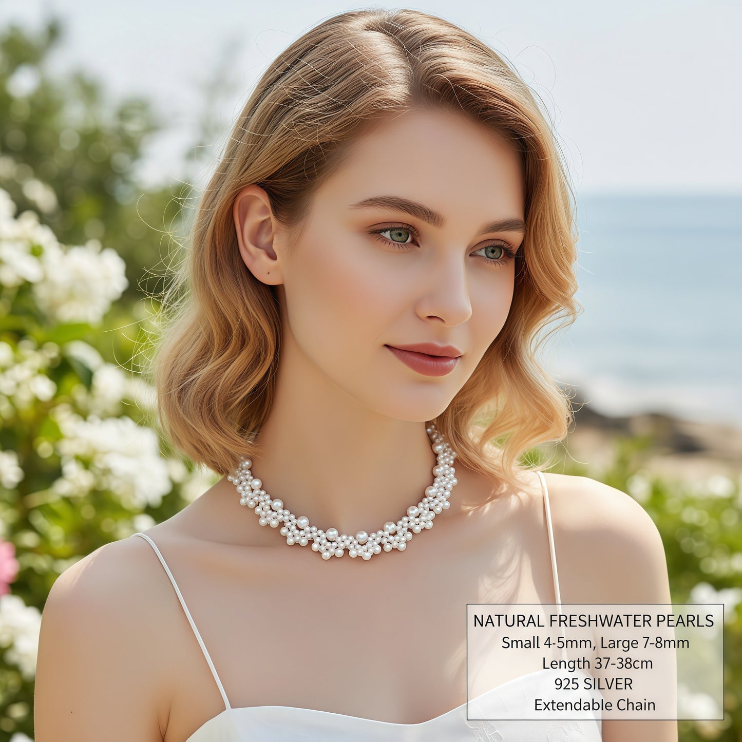 Hand-woven lace petal pearl necklace