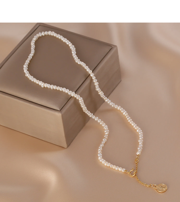 Natural pearl necklace, simple and exquisite irregular millet beads, tag necklace