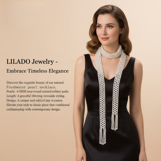 Long scarf with natural freshwater pearls