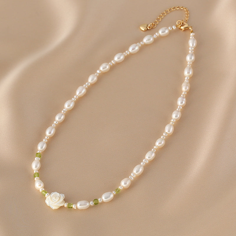 Women's Natural Freshwater Pearl Beaded Necklace Elegant Handmade Jewelry Gift