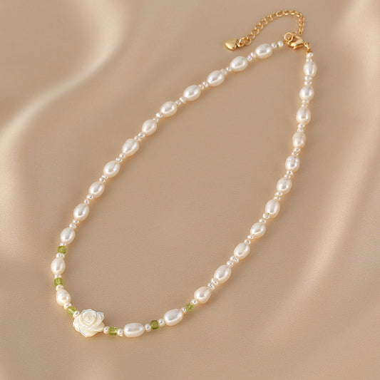 Women's Natural Freshwater Pearl Beaded Necklace Elegant Handmade Jewelry Gift