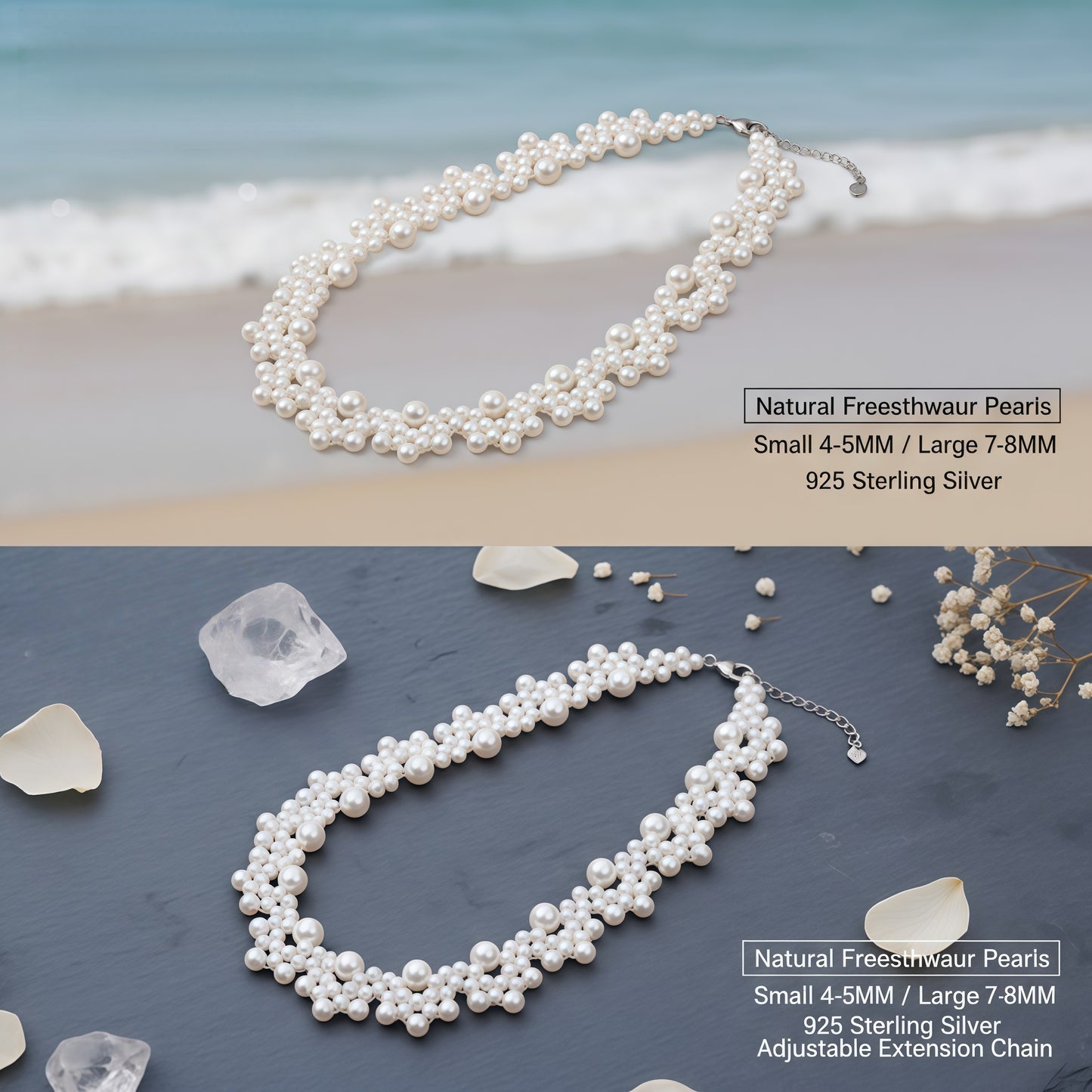 Hand-woven lace petal pearl necklace