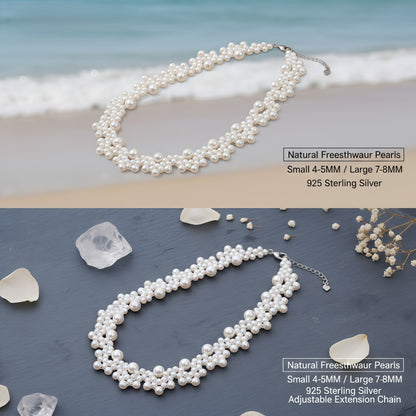 Hand-woven lace petal pearl necklace