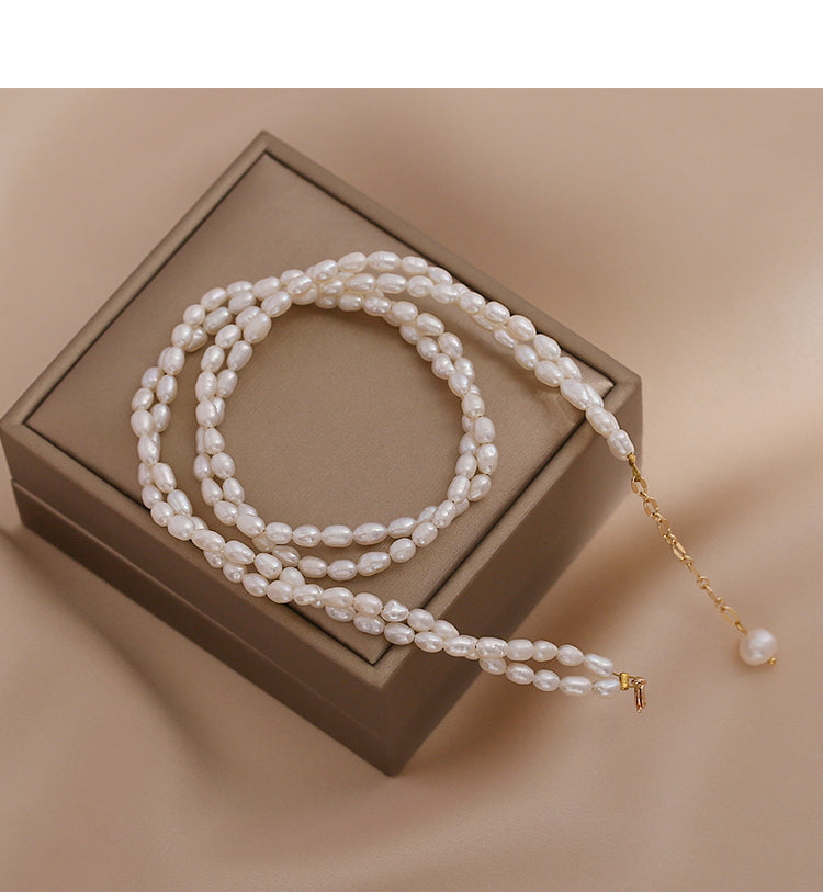 Small Rice Pearl Necklace Women's Double Layer 2025 New Wind Clavicle Chain