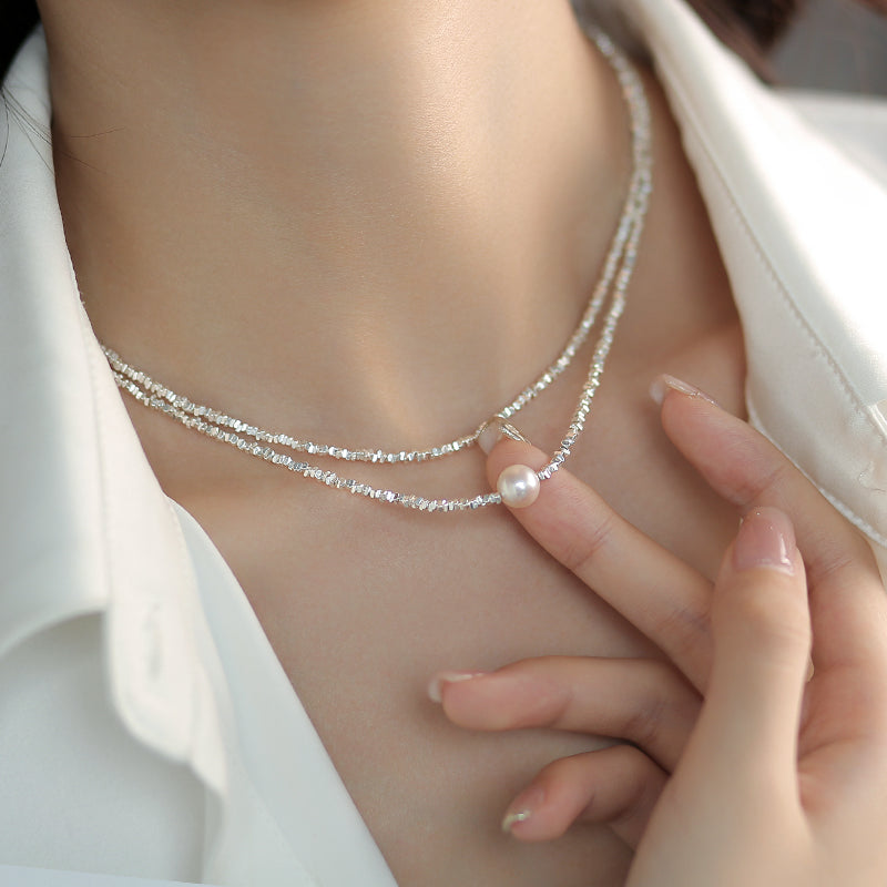 Broken Silver Pearl Necklace Women's Delicate Clavicle Chain 925 Sterling Silver