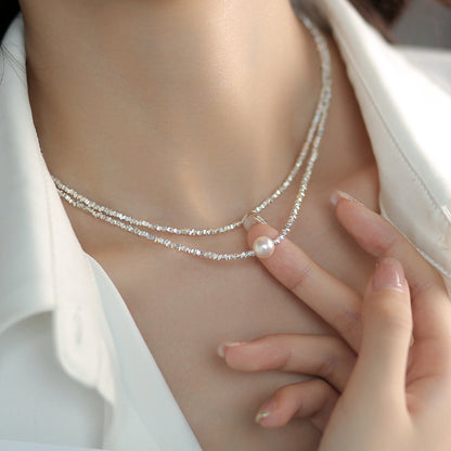 Broken Silver Pearl Necklace Women's Delicate Clavicle Chain 925 Sterling Silver