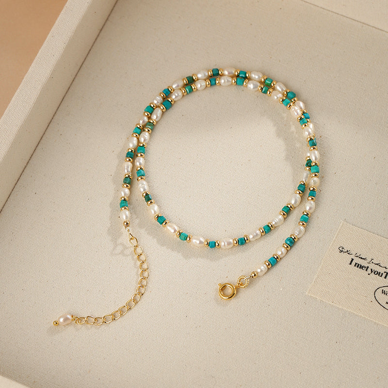 Natural Pearl Necklace Women'sTurquoise Clavicle Chain Design Necklace
