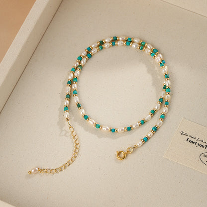 Natural Pearl Necklace Women'sTurquoise Clavicle Chain Design Necklace