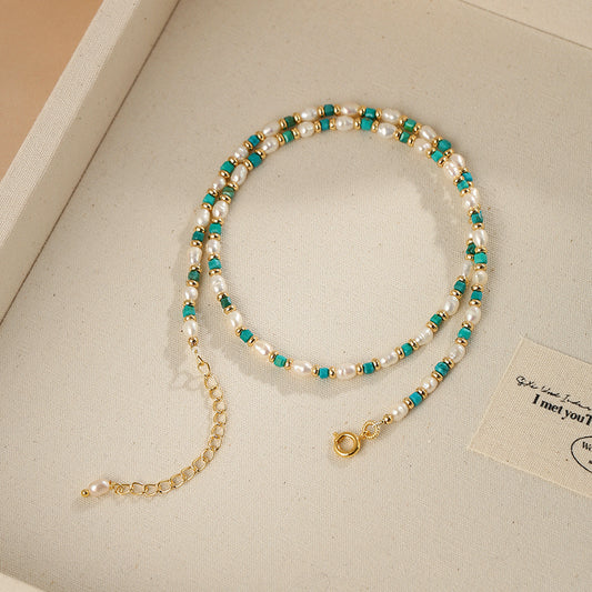Natural Pearl Necklace Women'sTurquoise Clavicle Chain Design Necklace