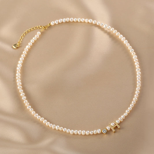 Natural pearl necklace women's letter pendant chain