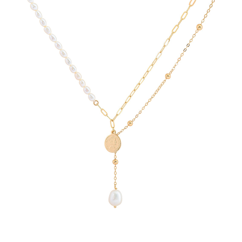 Natural Freshwater Pearl Necklace Double Layer Stacked Chain