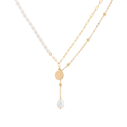Natural Freshwater Pearl Necklace Double Layer Stacked Chain