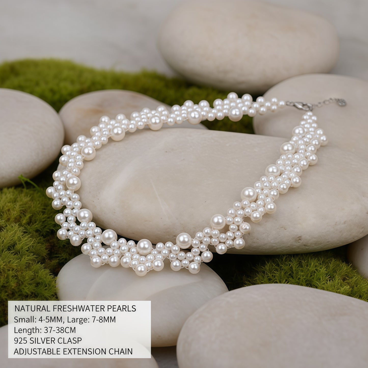 Hand-woven lace petal pearl necklace