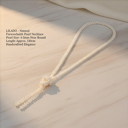 Hand-knitted long pearl sweater chain