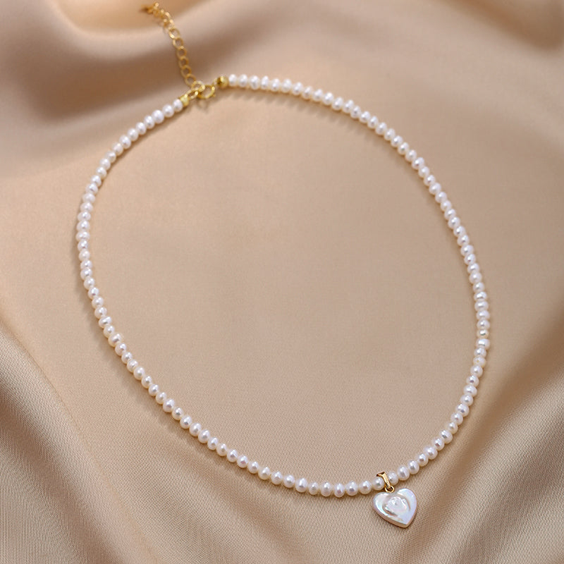 Natural Pearl Necklace, Personalized Design, Baroque Love Pendant, Neck Chain, Women's Chain