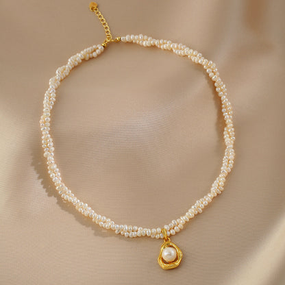 Natural Pearl Necklace Women'sDelicate Beads Double Layer Stacked, Neck Chain