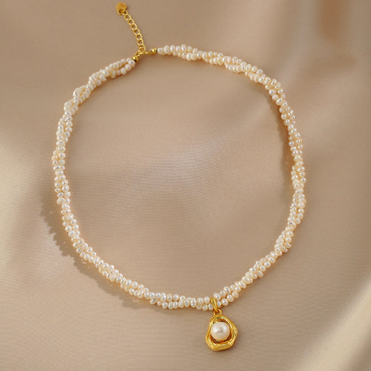 Natural Pearl Necklace Women'sDelicate Beads Double Layer Stacked, Neck Chain