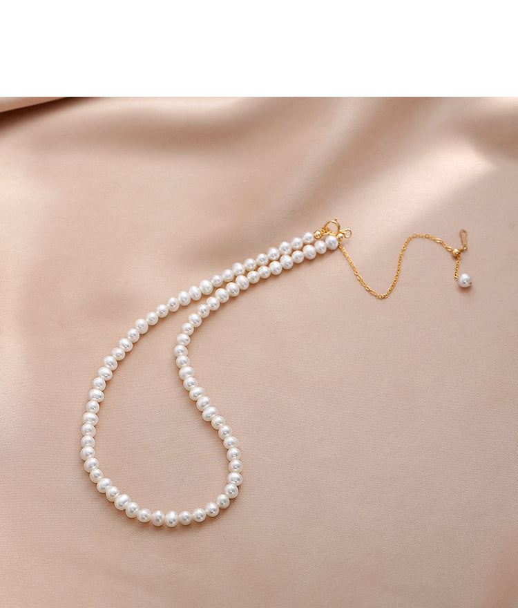 Natural Pearl Necklace Women's Adjustable Retro Choker Young Stackable