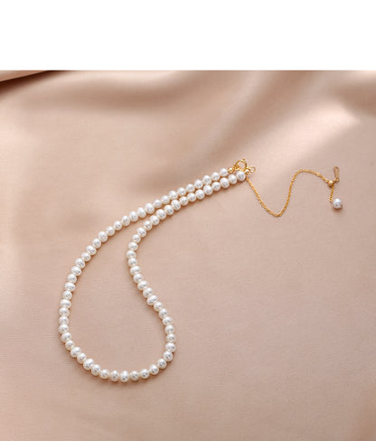 Natural Pearl Necklace Women's Adjustable Retro Choker Young Stackable