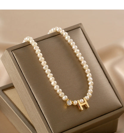 Natural pearl necklace women's letter pendant chain