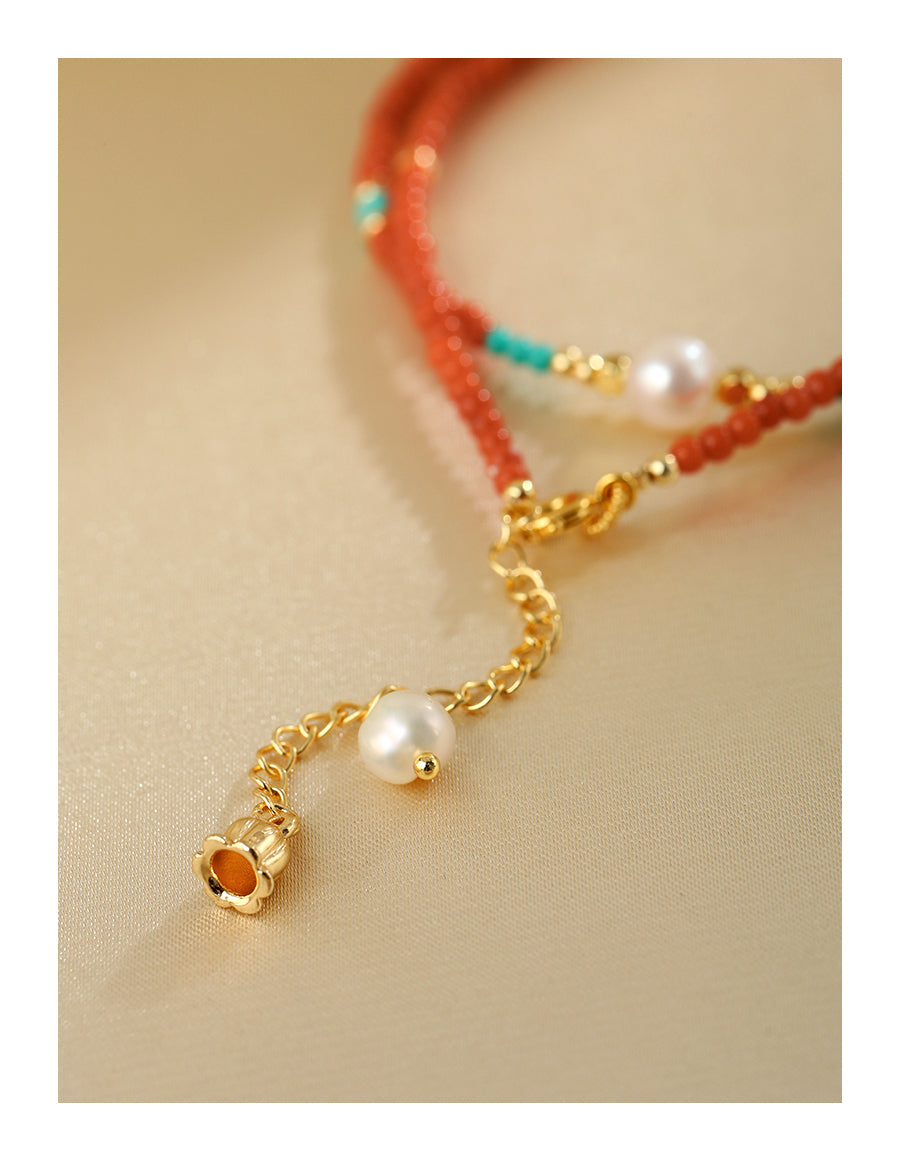 Agate necklace French retro natural pearl chain high-end turquoise beaded