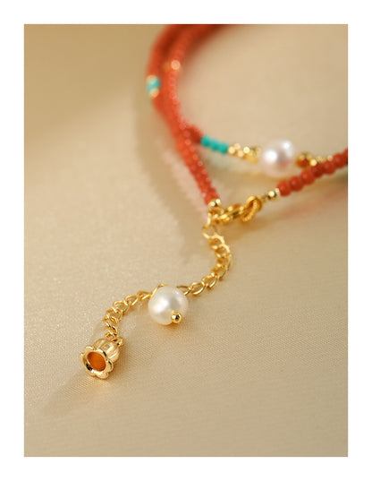 Agate necklace French retro natural pearl chain high-end turquoise beaded