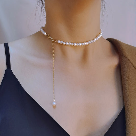 Natural Pearl Necklace Women's Adjustable Retro Choker Young Stackable