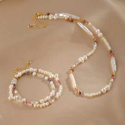 Natural Baroque Pearl Bracelet Necklace Set Colored Necklace