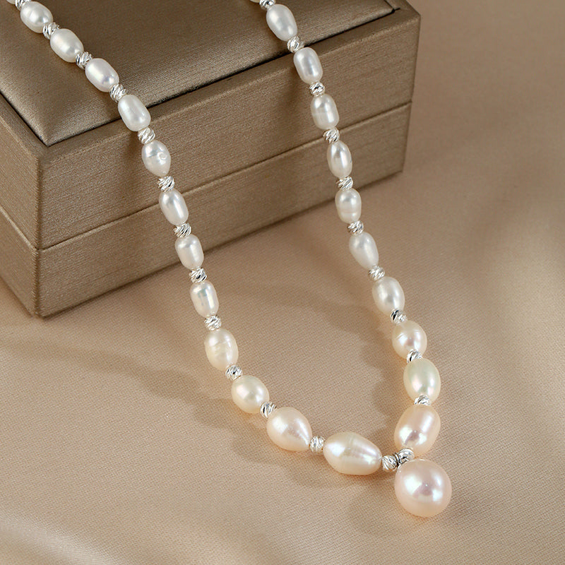natural pearl necklace French high-end rice beads neck chain