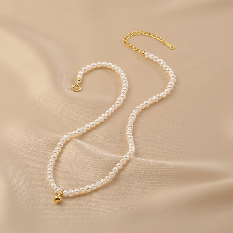 Natural Pearl Necklace Fashionable Retro Small Golden Bean Accessories