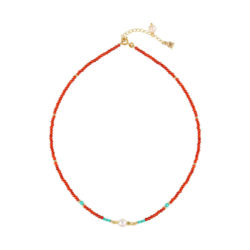 Agate necklace French retro natural pearl chain high-end turquoise beaded