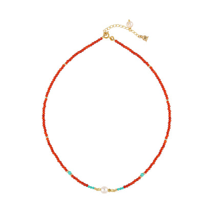 Agate necklace French retro natural pearl chain high-end turquoise beaded