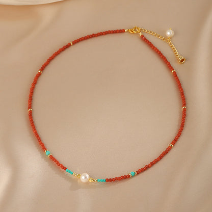 Agate necklace French retro natural pearl chain high-end turquoise beaded