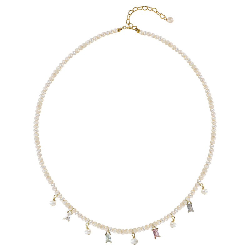 sweet natural pearl necklace small pearl colored crystal  chain