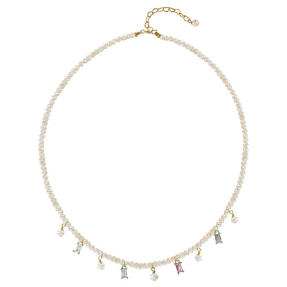 sweet natural pearl necklace small pearl colored crystal  chain