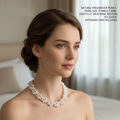 Hand-woven lace petal pearl necklace