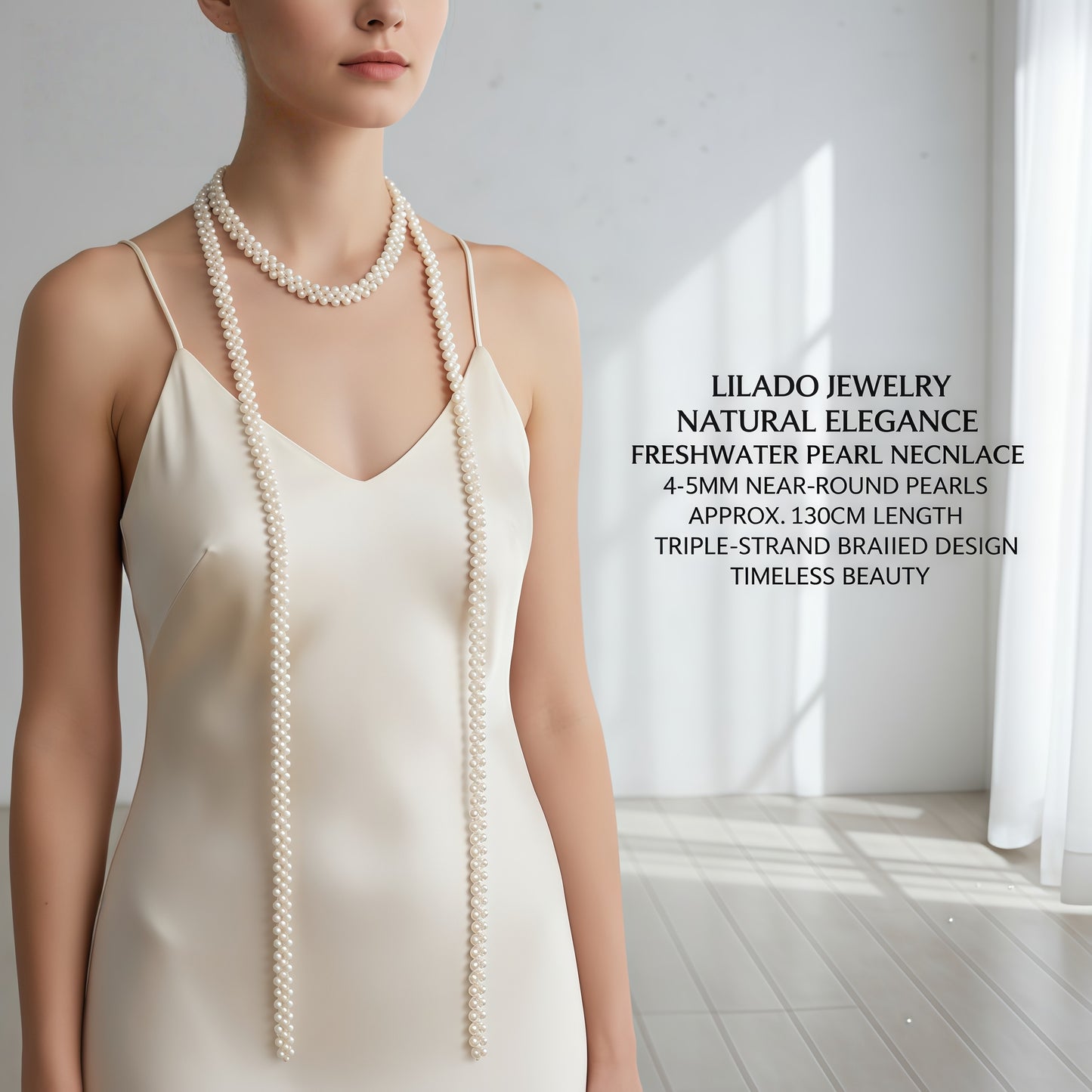 Hand-knitted long pearl sweater chain